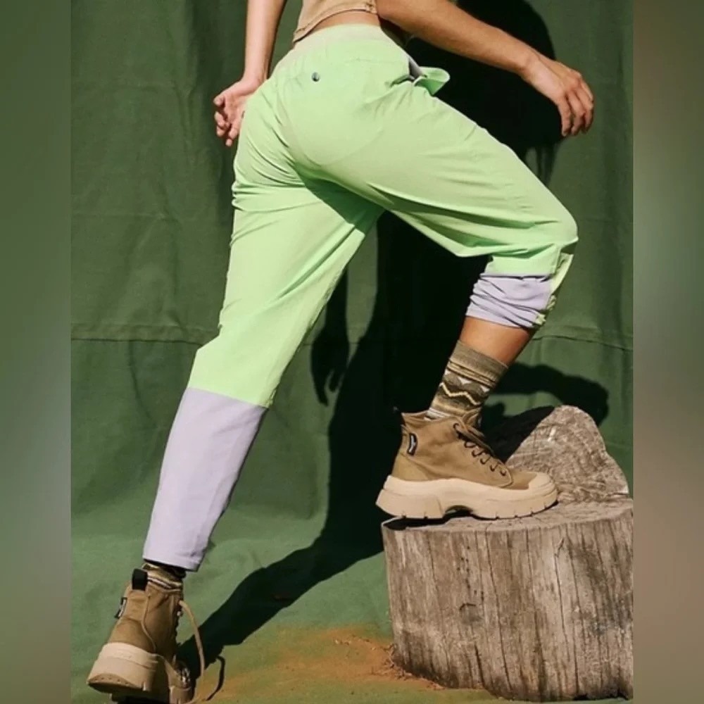 Free People FP Movement Cascade Joggers Limeade Gray Water Resistant L Boho Neon